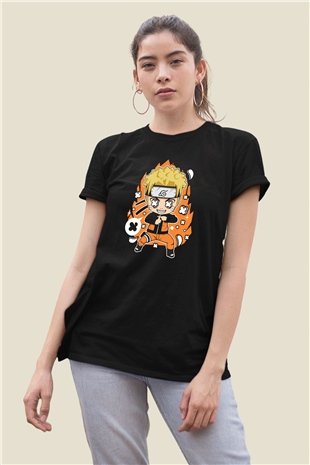 Naruto İsimli Baskılı Siyah Tshirt