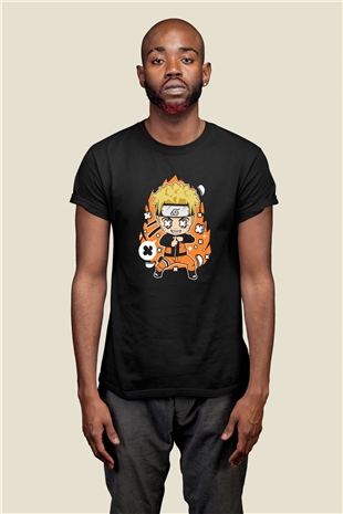 Naruto İsimli Baskılı Siyah Tshirt