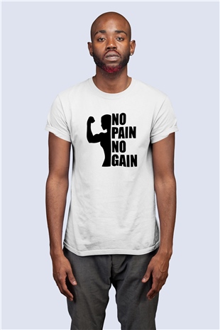 No Pain No Gain Temalı Baskılı Tişört