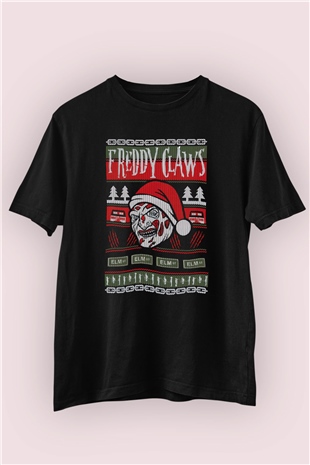 Noel Baba Şapkalı Freddy Claws Temalı Baskılı T-Shirt