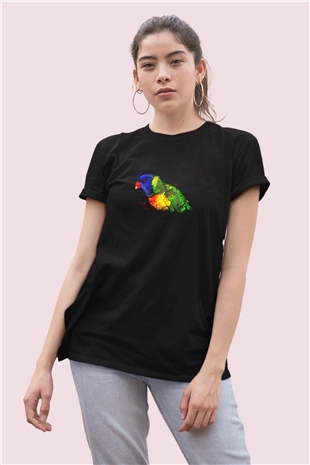 Renkli Papağan Temalı Baskılı Tshirt