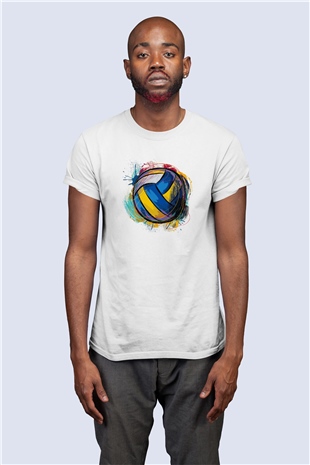 Renkli Voleybol Topu Temalı Baskılı Tasarım Tişört