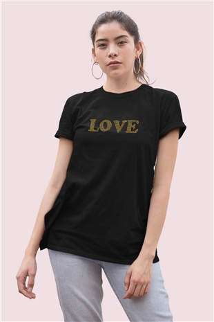 Sevgililer Günü Emojiler ve Aşk Temalı Baskılı Siyah Tshirt