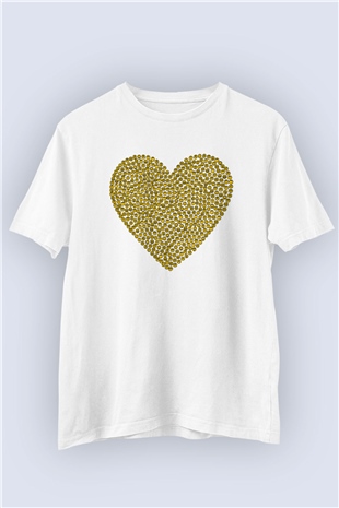 Sevgililer Günü Emojilerden Oluşan Büyük Kalp Temalı Baskılı Tişört
