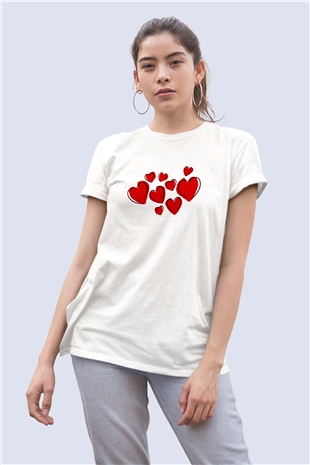 Sevgililer Günü Kalp Buketi Temalı Baskılı Tişört