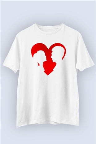 Sevgililer Günü Kalp ve Kadın Erkek Silüet Temalı Baskılı Tshirt