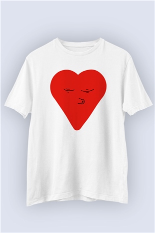 Sevgililer Günü Öpücük Gönderen Kalp Temalı Baskılı Tişört