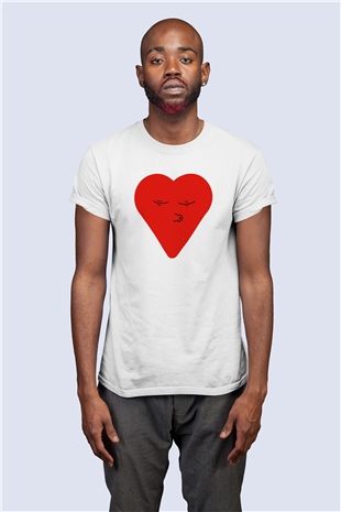 Sevgililer Günü Öpücük Gönderen Kalp Temalı Baskılı Tişört