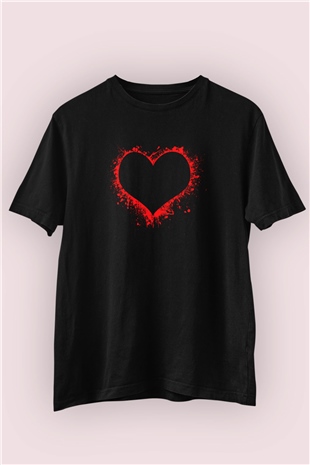 Sevgililer Günü Splash Kalp Temalı Baskılı Tişört 