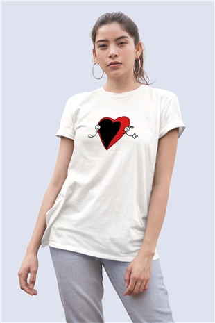Sevgililer Günü Stickman ve Kalp Temalı Baksılı Tişört