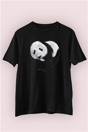 Sevimli Panda Baskılı Siyah Tişört