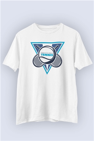 Tenis Temalı Baskılı Beyaz Tişört