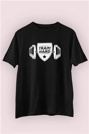 TrainHard Vücut Geliştirme Temalı Baskılı Tişört 