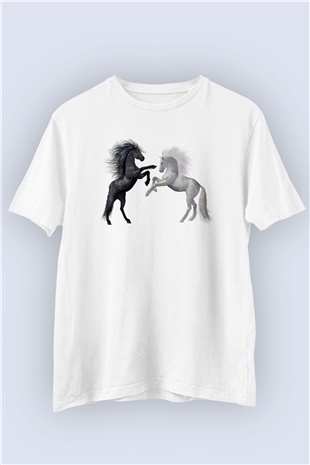 Unisex Atların Dansı Baskılı Tasarım Tişört