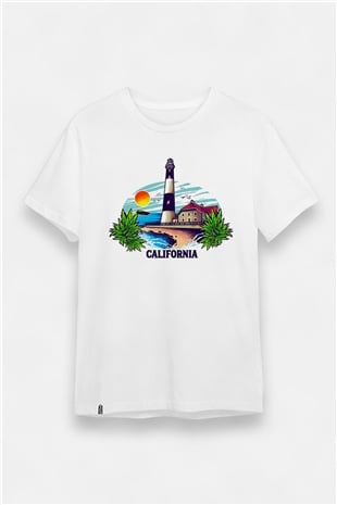 Unisex California Temalı V Yaka %100 Pamuklu Basic Tişört