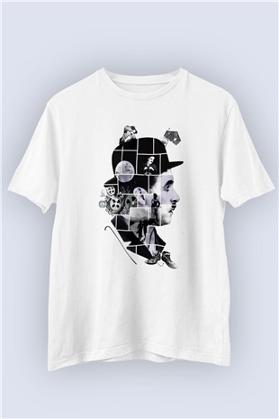 Unisex Charli Chaplin Temalı Baskılı Tişört