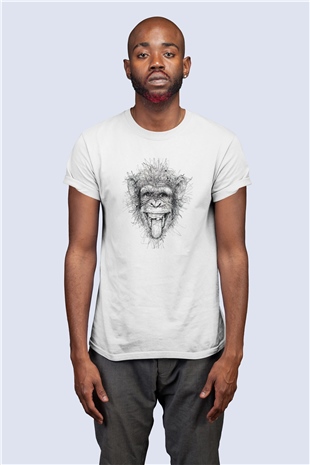 Unisex Dil Çıkaran Dişsiz Maymun Baskılı Tişört