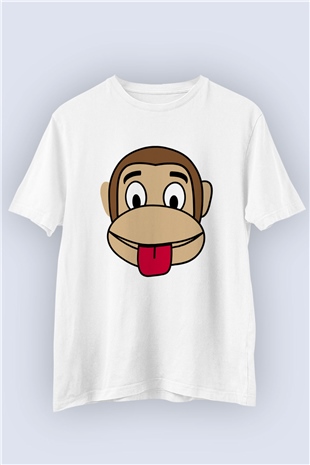 Unisex Dil Çıkaran Maymun Temalı Baskılı Tshirt