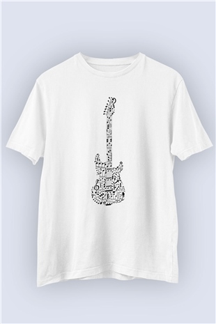 Unisex Gitarist Desenli Baskılı Tasarım Tshirt