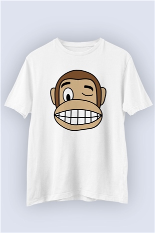Unisex Göz Kırpan Maymun Temalı Baskılı Tişört