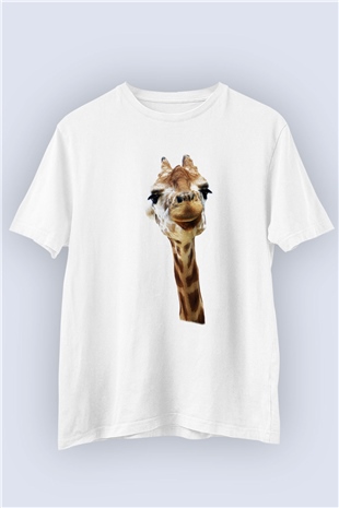 Unisex Gülümseyen Zürafa Temalı Baskılı Tişört
