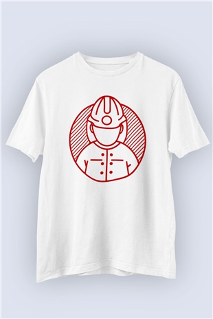 Unisex İtfaiyeci Temalı Baskılı Tasarım Tişört
