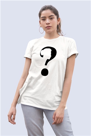 Unisex Kadın Sulieti ve Soru İşareti Temalı Baskılı Tişört