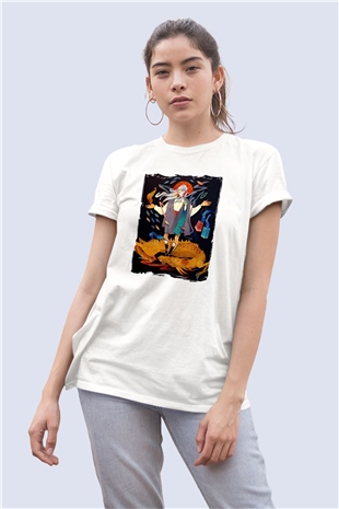 Unisex Kadın ve Timsah Kolaj Art Temalı Baskılı Tshirt