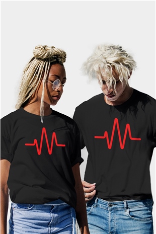 Unisex Kalp Atış Çizgisi EKG Yüzde Yüz Pamuk T-shirt