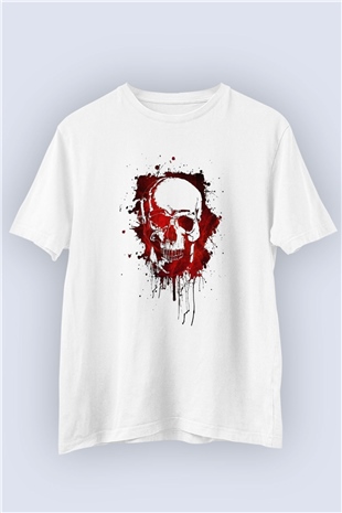 Unisex Kanlı Kurukafa Temalı Baskılı Tshirt