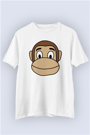 Unisex Maymun Emoji Temalı Baskılı Tişört