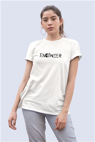 Unisex Mühendis Temalı Baskılı Beyaz Tişört