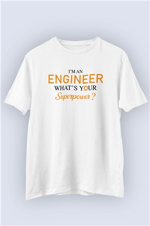 Unisex Mühendis Temalı Baskılı Beyaz Tişört