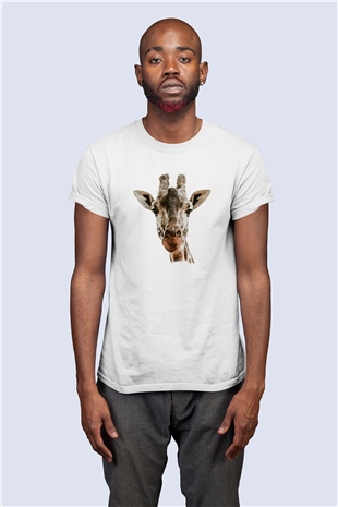 Unisex Mutlu Zürafa Temalı Tasarım Tişört