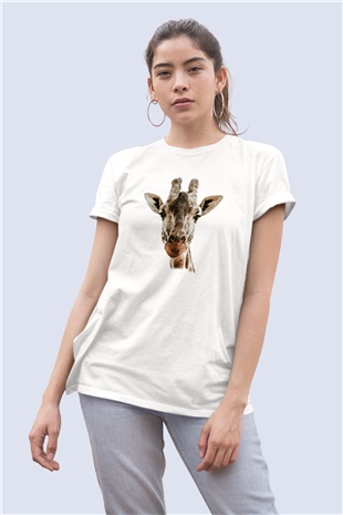 Unisex Mutlu Zürafa Temalı Tasarım Tişört