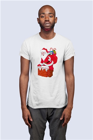 Unisex Noel Baba Geliyor Temalı Baskılı Tshirt