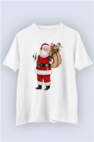 Unisex Noel Baba Temalı Baskılı Tişört