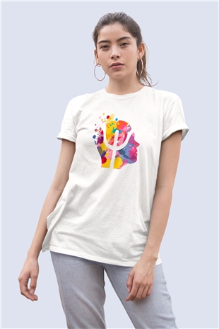 Unisex Piskolog Temalı Renkli Süliet Tasarım Tişört