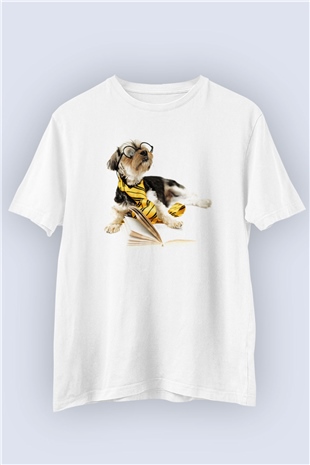 Unisex Profesör Köpek Temalı Baskılı Tshirt