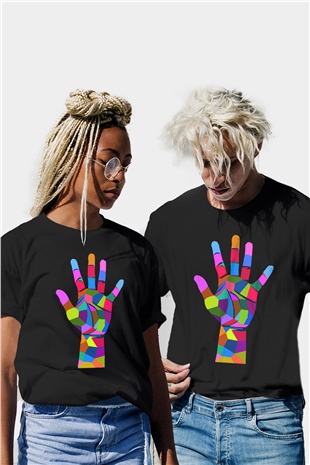 Unisex Renkli El Çizimi Baskılı Tişört