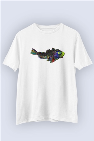 Unisex Renkli İskorpit Balığı Temalı Baskılı Tshirt