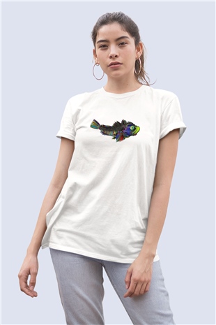 Unisex Renkli İskorpit Balığı Temalı Baskılı Tshirt