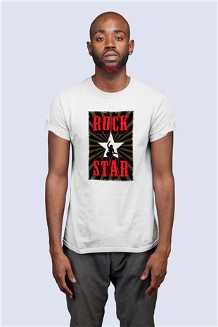 Unisex Rock Star Baskılı Tasarım Tişört