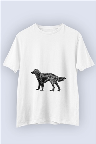 Unisex Siyah Setter Avcı Köpeği Temalı Baskılı Tişört
