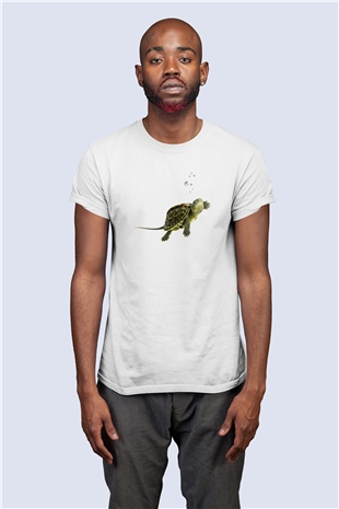 Unisex Su Kaplumbağası Temalı Baskılı Tişört