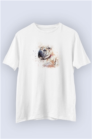 Unisex Suluboya Köpek Temalı Baskılı Tişört