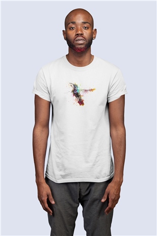 Unisex Suluboya Kuş Temalı Baskılı Tişört