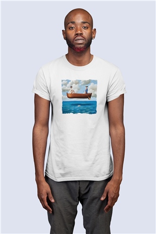 Unisex Uçan Kayık ve Güzel Kadın Temalı Tasarım Tişört