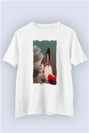Unisex Uzaya ilk Ziyaret Temalı Baskılı Tişört