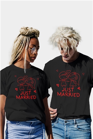 Unisex Yeni Evlenenler İçin Elle Çizilmiş Yüzde Yüz Pamuk V Yaka Tshirt